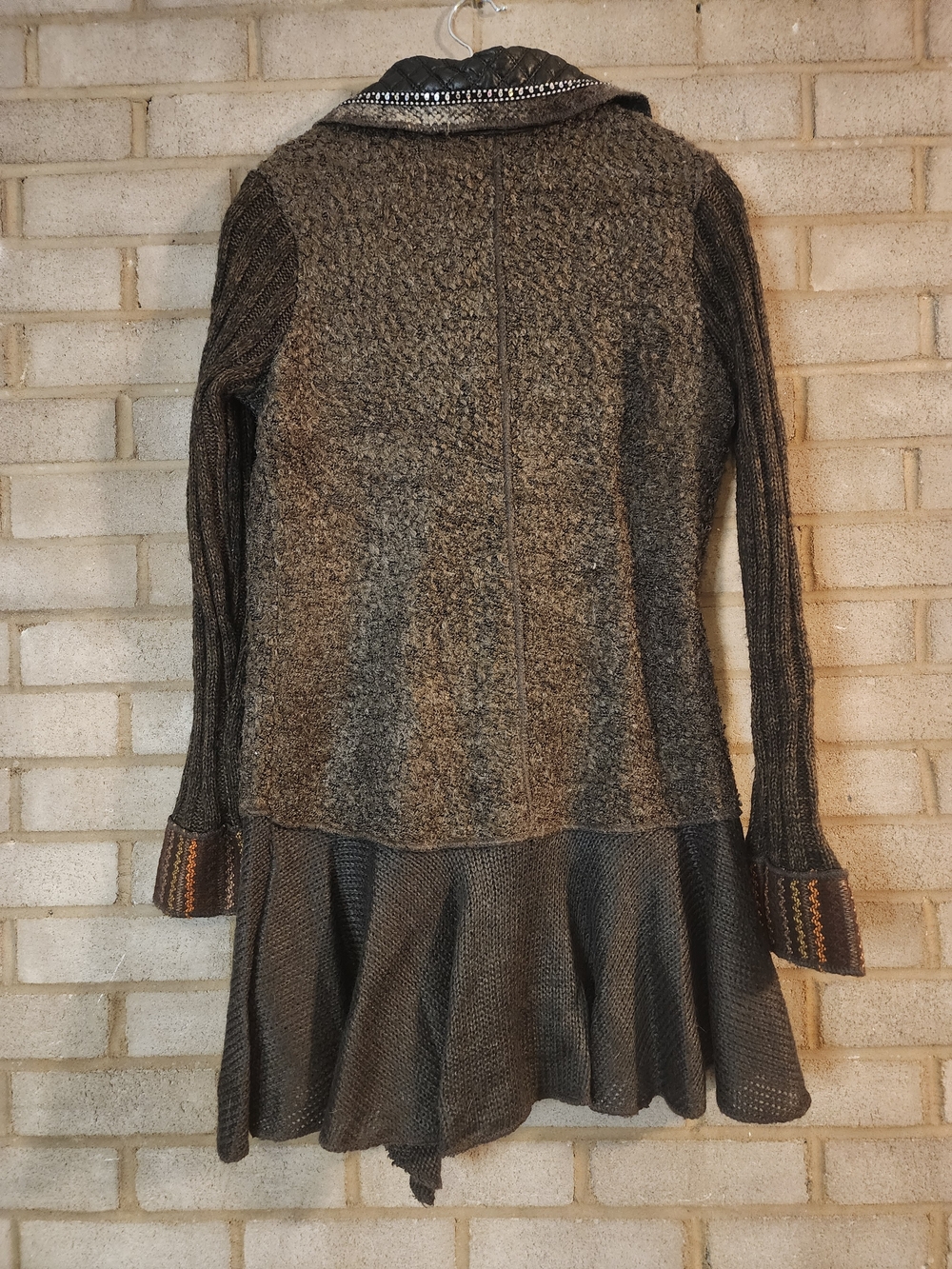 Liquid by Sioni Boho Patchwork Knit Cardigan Jacket in Brown & Tan - Picture 10 of 14